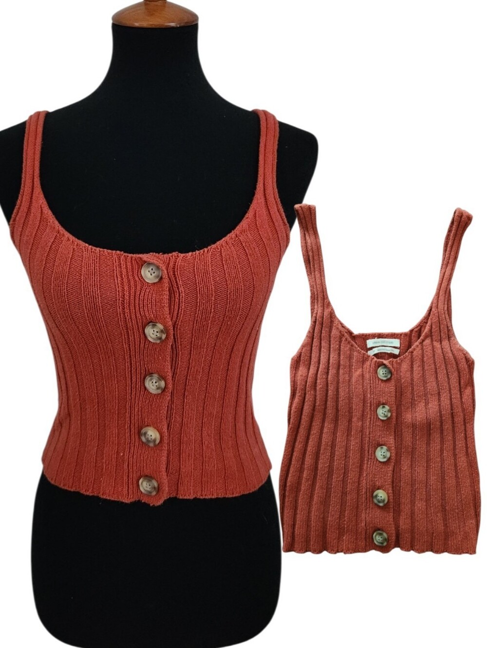 Urban Outfitters Sweater Knit Rust Tank Top Tortoise Shell Button Front Ribbed S